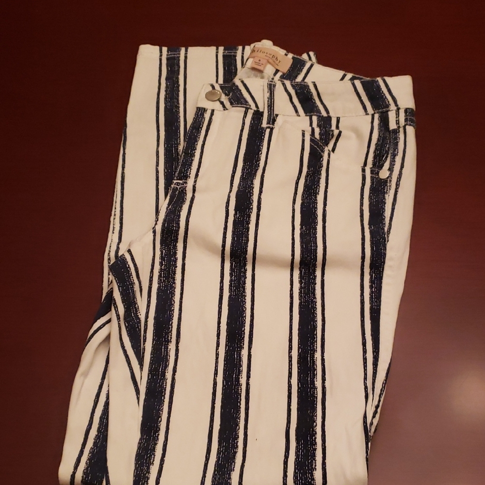 Philosophy White and Black Striped Straight Leg Jeans